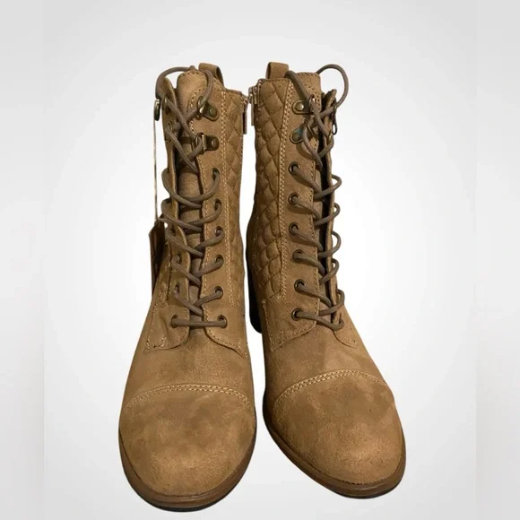 Women’s Dorsett Tan Lace Up Quilted Boots block Heel | White Mountain NWOB - Picture 4 of 10